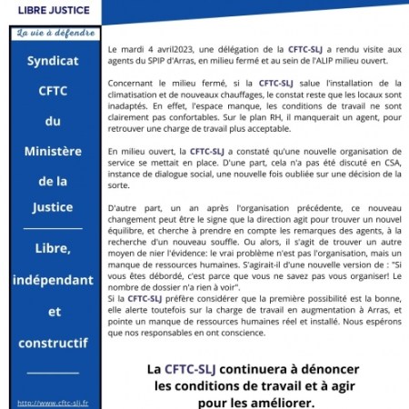 Une délégation CFTC-SLJ sur l&rsquo;ALIP Arras