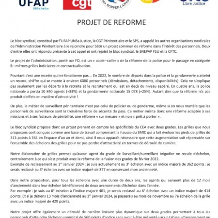 com bloc syndical UFAP, CGT, SPS, SNEPAP-FSU, CFTC-SLJ