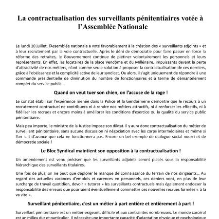 La contractualisation des surveillants pénitentiaires votée àl’Assemblée Nationale