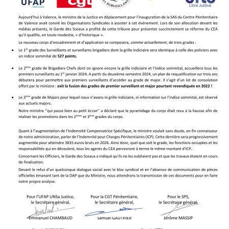 Annonce à Valence du Ministre de la justice