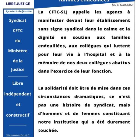 Manifestation sans étiquette syndicale devant vos établissements en soutien aux familles endeuillées