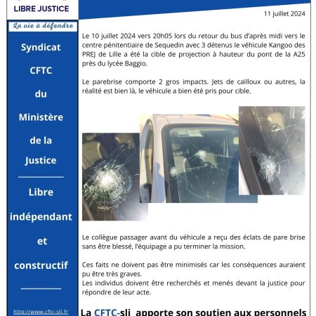 PREJ Lille : Véhicule des PREJ pris pour cible.