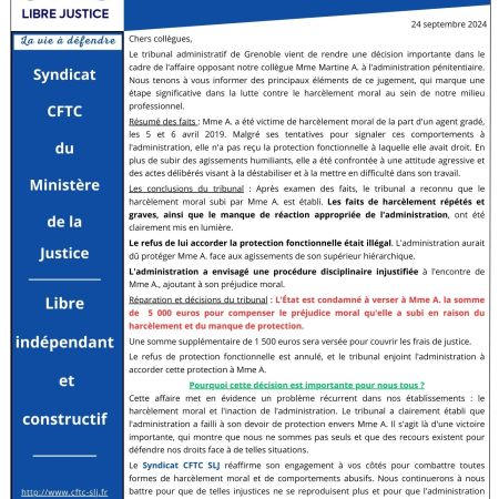 Lettre info : l’Etat condamné pour fait de harcèlement