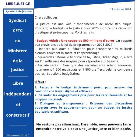 Budget de la Justice 2025 :Justice pour tous, pas de coupures !