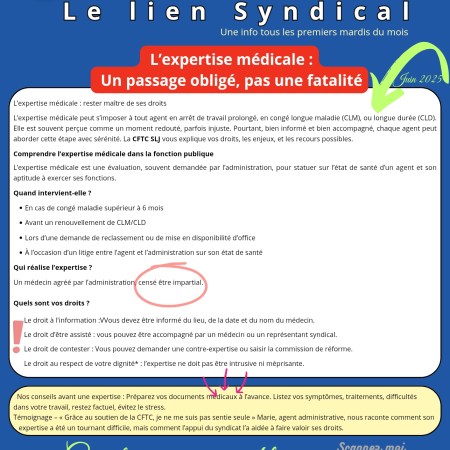 Le lien syndical : L’expertise médicale, un passage obligé, pas une fatalité.