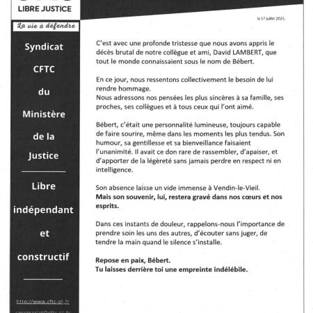 Hommage à notre collègue David Lambert (dit Bébert)