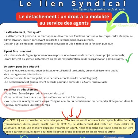 Le lien syndical :&nbsp; Le détachement : un droit à la mobilité au service des agents.