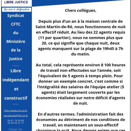 MC Saint-Martin-de-Ré : Sous effectif en service de nuit.