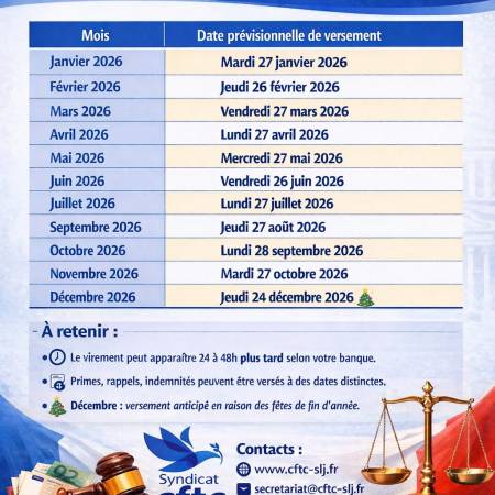 Calendrier des payes 2026