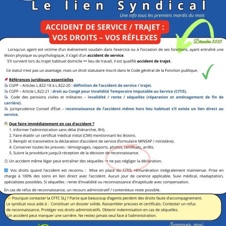 ACCIDENT DE SERVICE / TRAJET : VOS DROITS – VOS RÉFLEXES