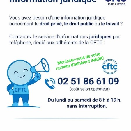 Adhésion CFTC : Un service juridique vie professionnelle et personnelle 6jours / 7 !
