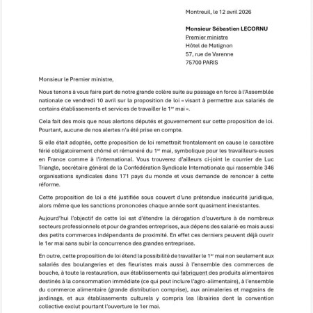 1er Mai : Lettre ouverte au Premier ministre