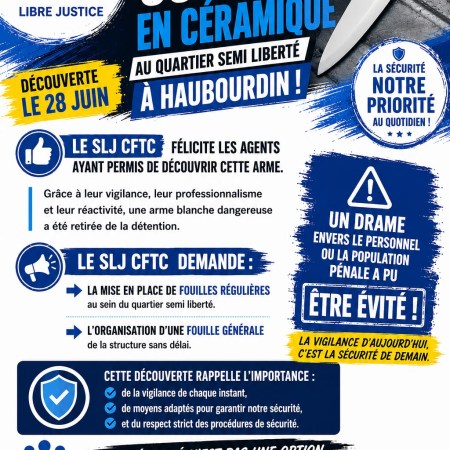 ​DÉCOUVERTE D’UN COUTEAU EN CÉRAMIQUE AU QUARTIER SEMI LIBERTÉ À HAUBOURDIN